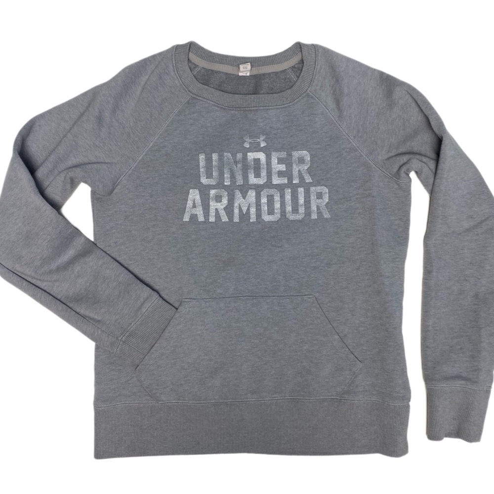 Grey Graphic Under Armour Cold Gear Semi-fitted Crewneck Sweatshirt size small